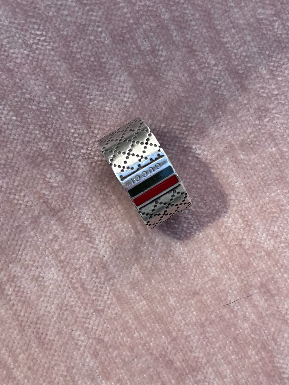 Gucci Silver-Tone Men's Ring with Red and Green Stripe